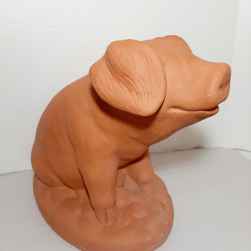 Large Terra Cotta Piggy Statue. 10 x 9 x 7 inches.